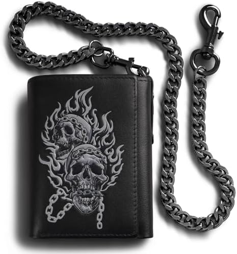 Amazon.com: skneephate Men's Wallet With Chain Skull Trifold
